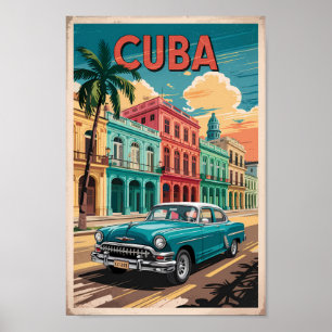 Ilustración de coche clásico de Cuba Arte de viaje
