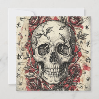 Ilustración de cráneo y rosas de Grunge Punk