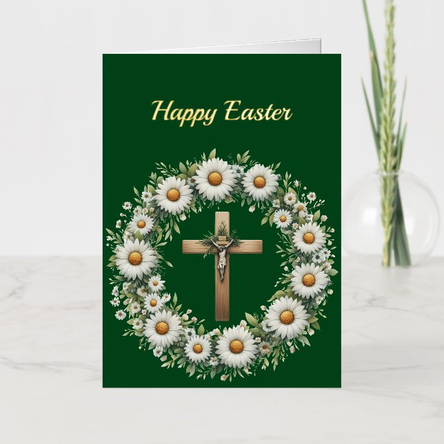 Ilustracion de cruz de guirnalda floral de Pascua (Anverso)