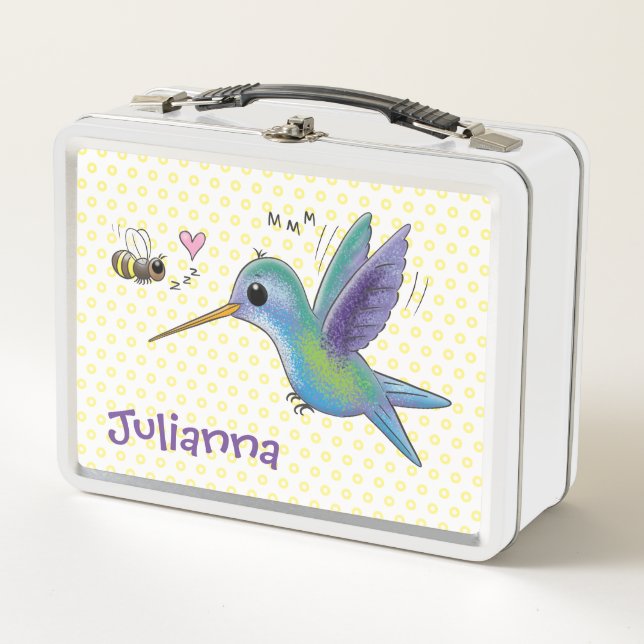 Ilustración de dibujos animados de colibrí y abeja (Anverso)