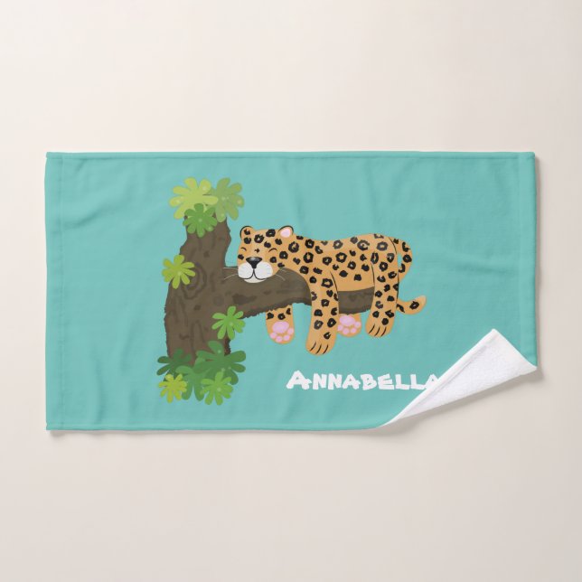 Ilustración de dibujos animados de leopardo lindo  (Toalla de mano)