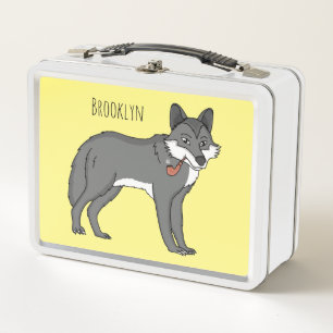 Ilustración de dibujos animados de lobo gris con p