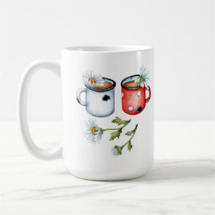 Ilustración de dos tazas y flores en acuarela