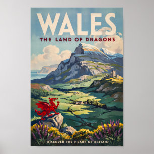 Ilustración de dragón de Gales Arte de viaje vinta