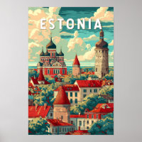 Ilustración de Estonia Arte de Viaje Vintage