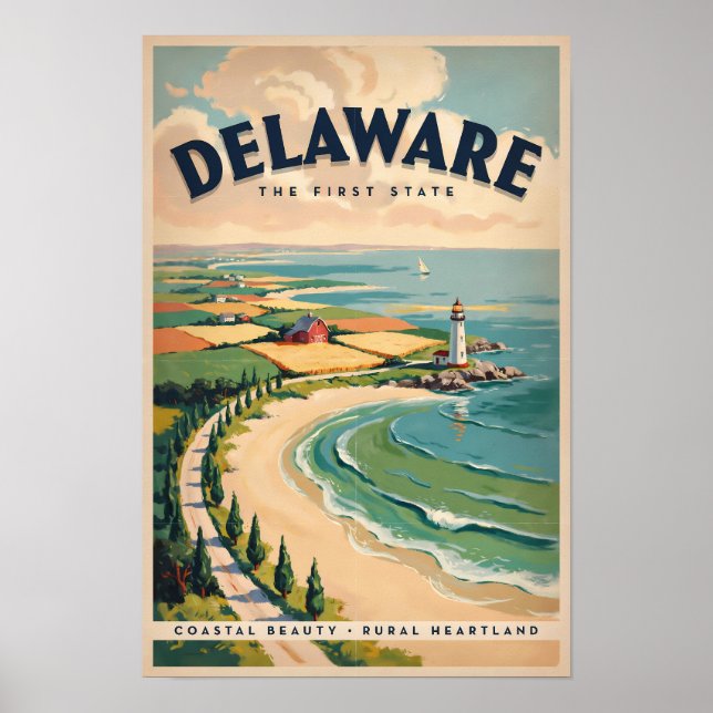 Ilustración de faro de Delaware Arte de viaje retr (Frente)