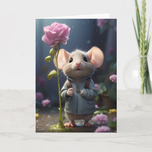 Ilustración de flor de ratón adorable tarjeta de f
