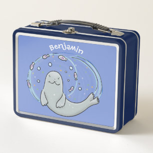 Ilustracion de foca feliz y personalizado azul de 