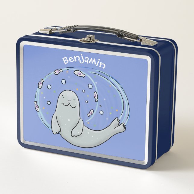Ilustracion de foca feliz y personalizado azul de  (Anverso)