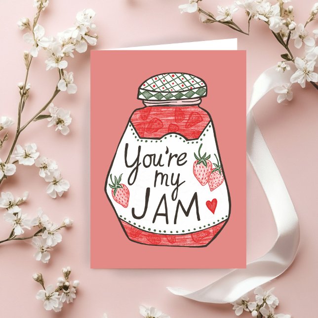 ILUSTRACIÓN DE FRESAS ERES MI DEBILIDAD Tarjeta de (YOU ARE MY JAM Strawberry Illustration Custom Love Valentines Day Card
)