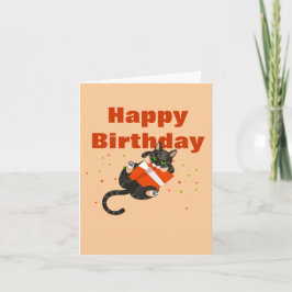 Ilustración de gato en tarjeta "Feliz Cumpleaños"
