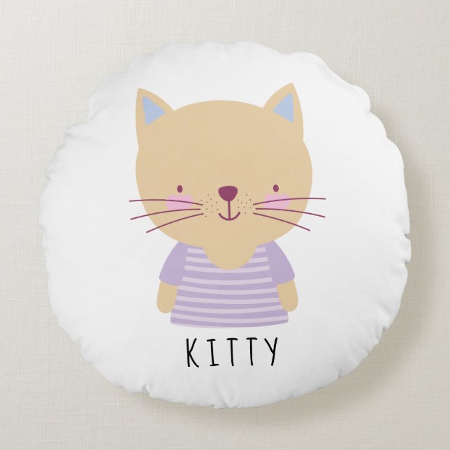 Ilustracion de gato lindo - almohada redonda de Pe (Anverso)