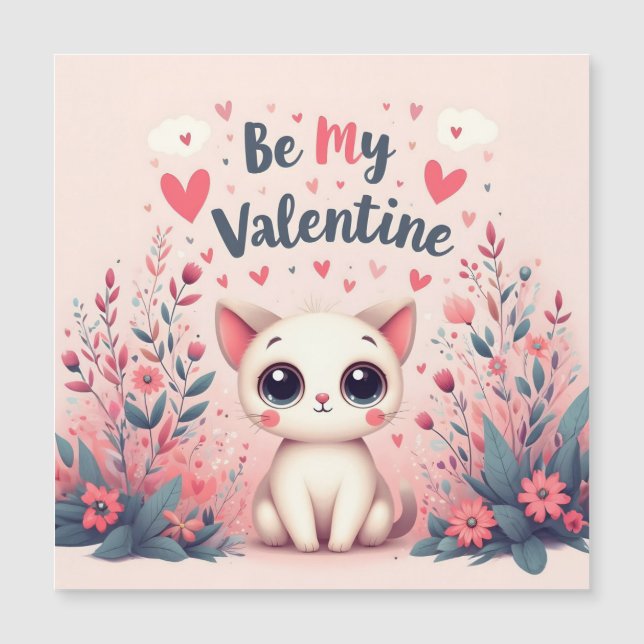 Ilustración de gato lindo sé mi San Valentín (Anverso)