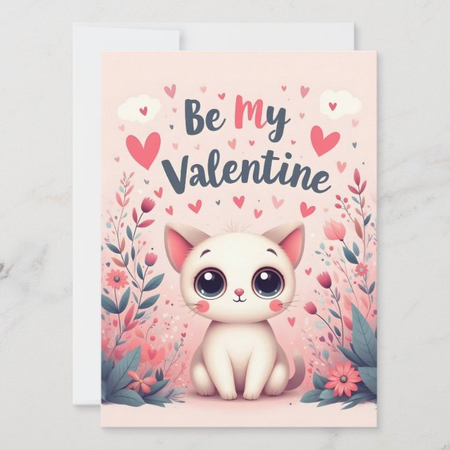 Ilustración de gato lindo sé mi San Valentín (Anverso)