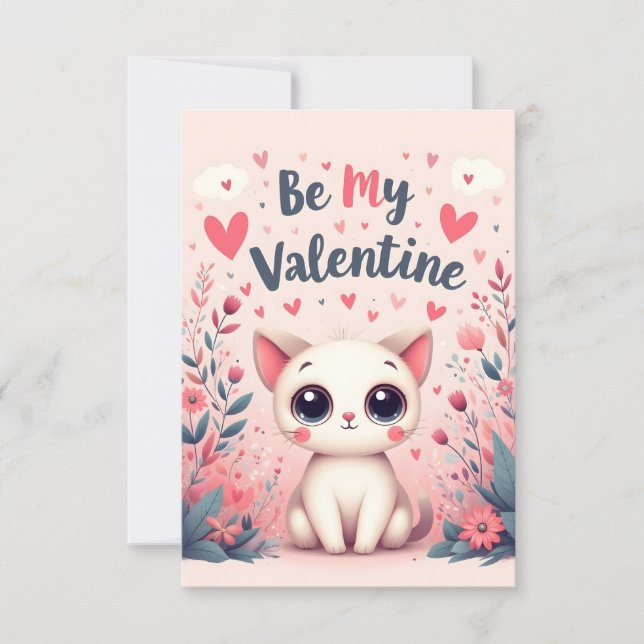 Ilustración de gato lindo sé mi San Valentín (Anverso)
