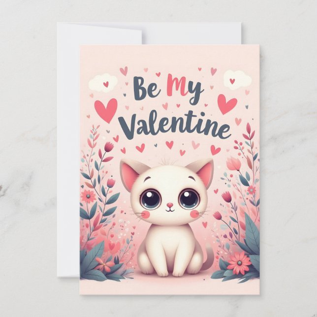 Ilustración de gato lindo sé mi San Valentín (Anverso)