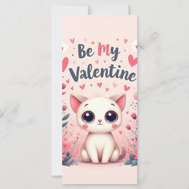 Ilustración de gato lindo sé mi San Valentín (Anverso)