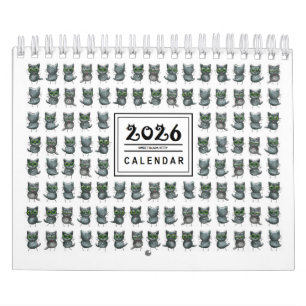Ilustración de gato negro lindo calendario 2026