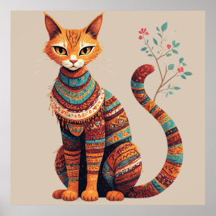 Ilustración de gato tribal boho Diseño de arte pop