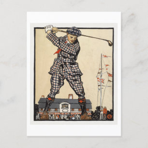 Ilustracion de golf de época por postal Penfield