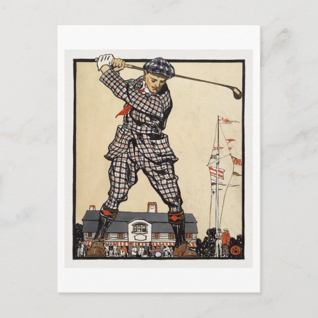 Ilustracion de golf de época por postal Penfield (Anverso)