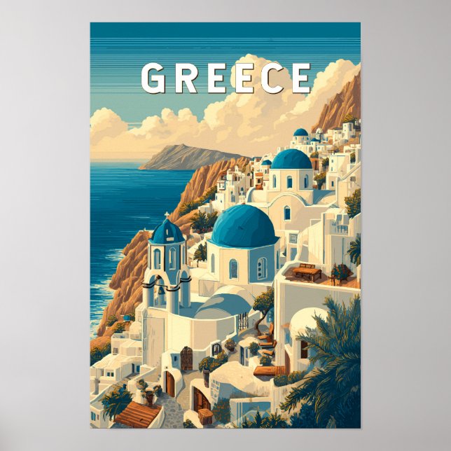 Ilustración de Grecia Arte de Viaje Vintage (Frente)