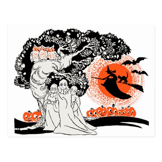 Ilustracion de Halloween del vintage Postal
