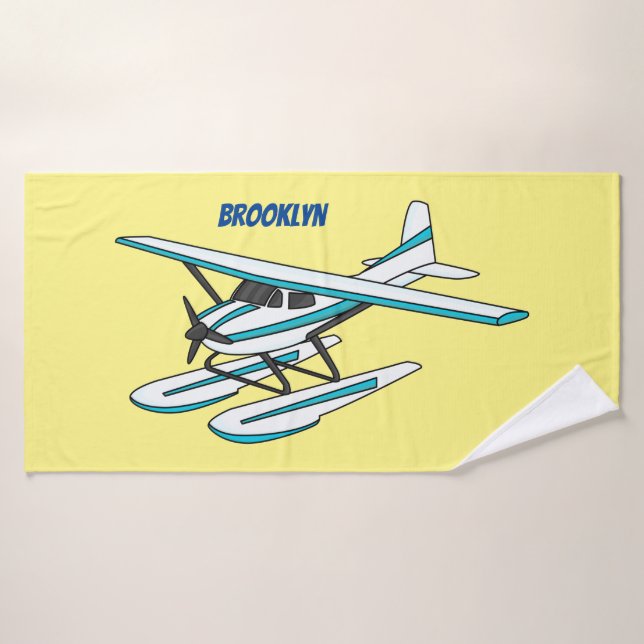 Ilustracion de hidroavión azul blanco (Toalla de baño)