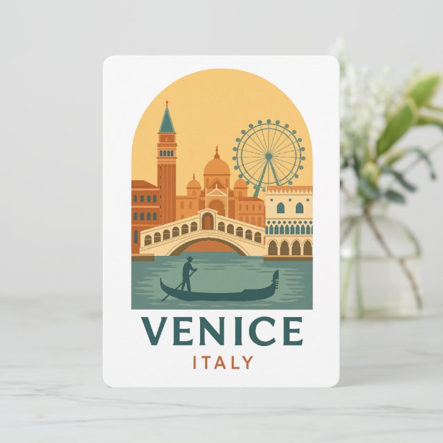 Ilustración de Invitación Vintage Venecia Italia (Anverso de pie)