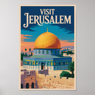 Ilustración de Jerusalén Israel Arte de Viaje Vint