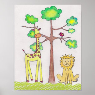 Ilustración de jirafa y león lindos para arte de g