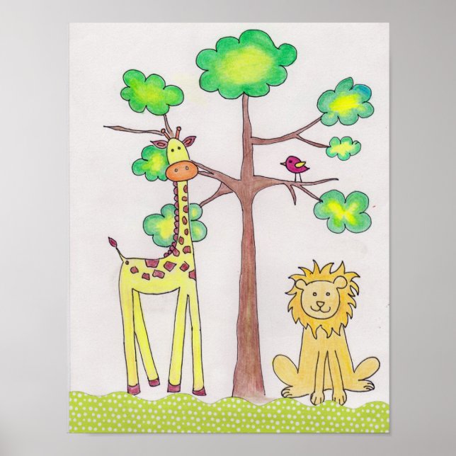 Ilustración de jirafa y león lindos para arte de g (Frente)