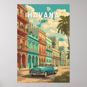 Ilustración de La Habana Cuba Arte de Viaje Vintag