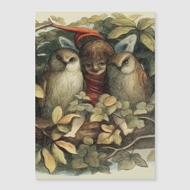 Ilustración de la naturaleza de hadas y búhos (Anverso)