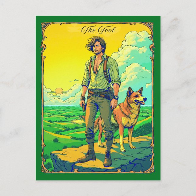 Ilustracion de la tarjeta Tarot, el tonto (Anverso)