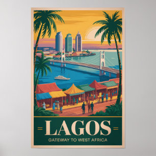 Ilustración de Lagos Nigeria Arte de Viaje Vintage