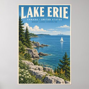 Ilustración de Lake Erie Arte de Viaje Vintage