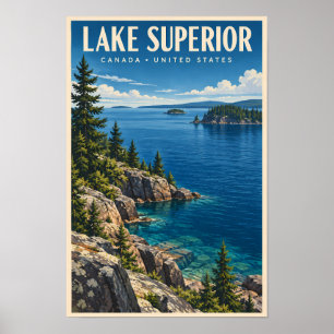 Ilustración de Lake Superior Arte de viaje vintage