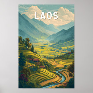 Ilustración de Laos Arte de Viaje Vintage