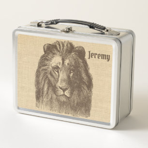 Ilustracion de león vintage en Burlap Personalizad