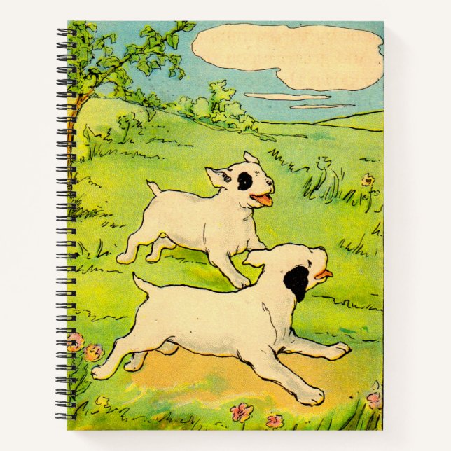 Ilustración de libro infantil de 1914 de dos perro (Anverso)