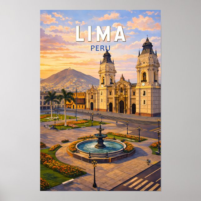 Ilustración de Lima Perú Arte de Viaje Vintage (Frente)