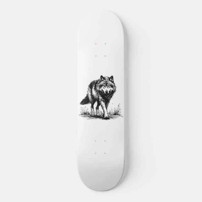 Ilustración de lobo caminando en monopatín (Anverso)