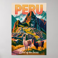 Ilustración de Machu Picchu en Perú Arte de Viaje 