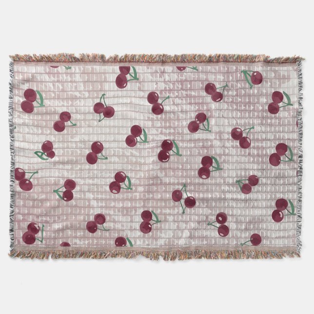 Ilustración de manta de ganchillo de cereza – Rosa (Anverso)