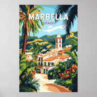 Ilustración de Marbella España Arte de Viaje Vinta