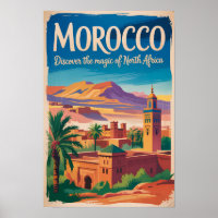Ilustración de Marruecos Arte de Viaje Vintage