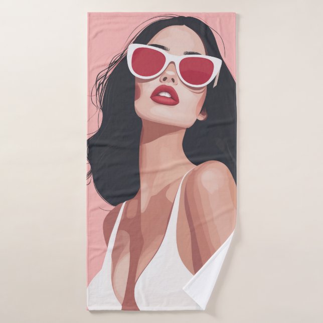 Ilustracion De Moda Mujer Elegante Con Gafas De So (Toalla de baño)