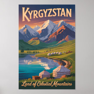 Ilustración de montañas de Kirguistán Arte de viaj
