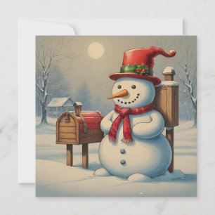 Ilustración de muñeco de nieve y buzón de Navidad